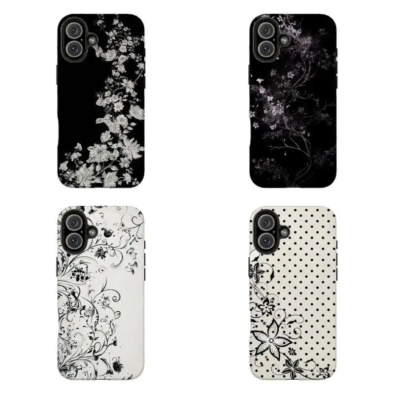 Monochrome Eloral Custom Polycarbonate Phone Case - Protective, Elegant, Impact-Resistant Wireless Phone Accessory For iPhone 11-17 Pro Max, Samsung S22-S26, Gift For Anime Lovers, Phone Accessories