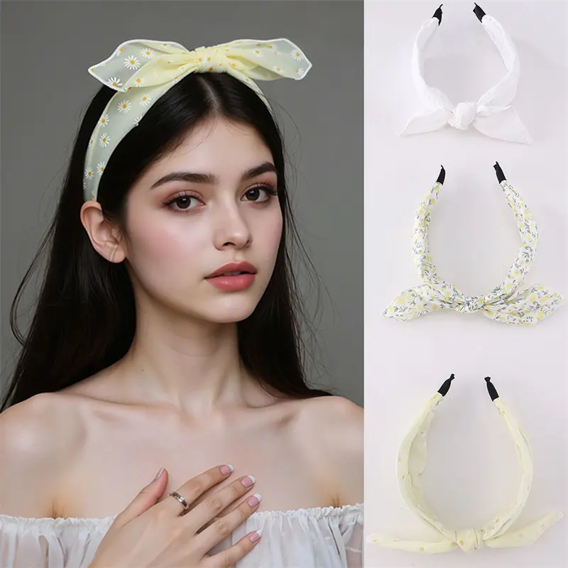 3 Pack Knotted Bow Headbands Black White Polka Dot Floral Wide Hair Hoops for Women Non Slip Elastic Headwear for Daily Wear Face Washing and Casual Occasions