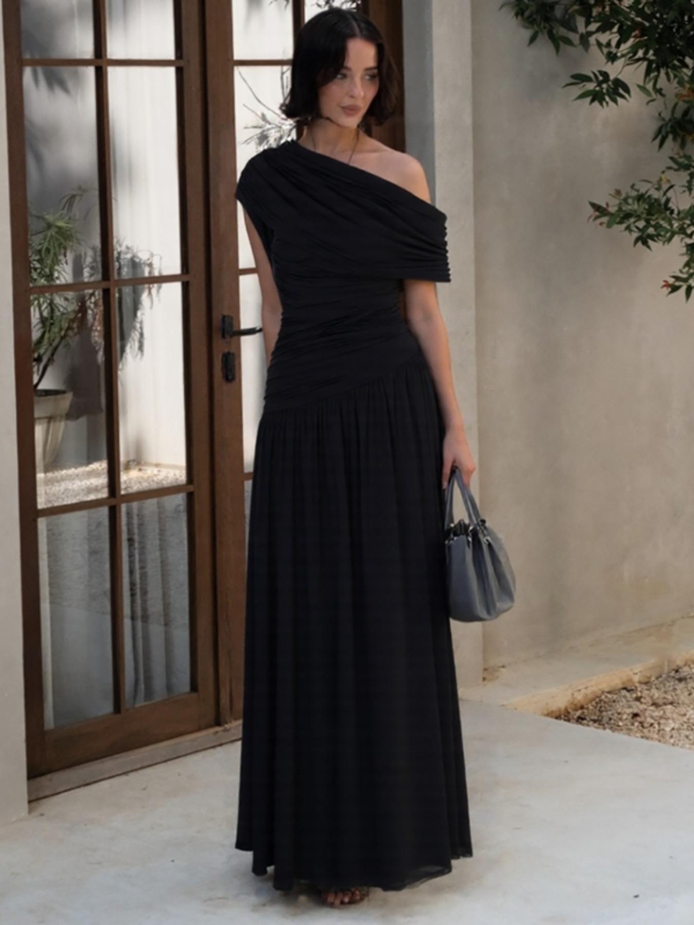 Women's One Shoulder Dress, Elegant Solid Color Dress for Party Club Dating, Evening Party Dresses, Ladies' Summer Clothes