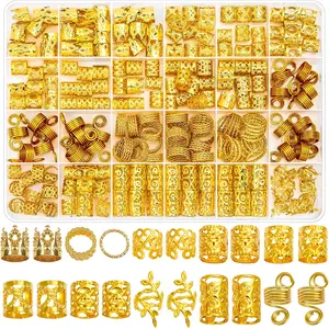 220 Pcs Gold Hair Jewelry for Braids, Loc Charms for Women, Metal Gold Braid Rings Cuffs Clips for Dreadlock Accessories Clip Braids Extensions Decorations
