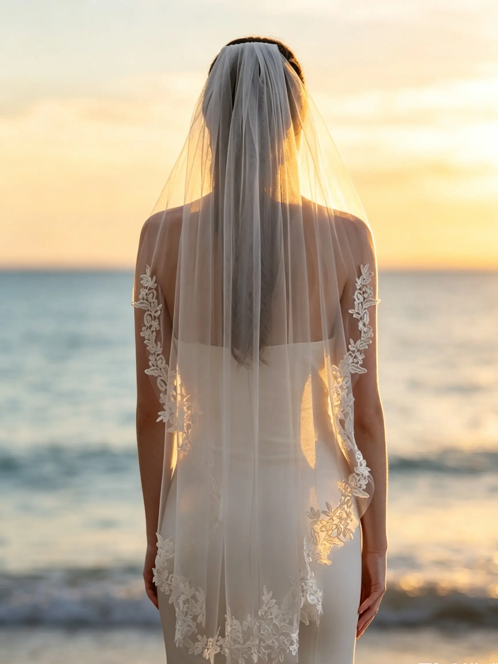 Elegant mid-length bridal veil featuring soft tulle and delicate floral lace trim—a French-inspired, affordable luxury accessory perfect for weddings and bridal photography. Wedding veils for brides The wedding veil