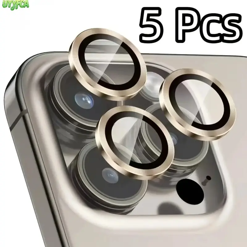 5 Pcs Metallic Rim HD Tempered Glass Camera Lens Protector Compatible with iPhone 11‑17 Series, Anti‑Scratch Anti‑Fingerprint Snap‑On Lens Shield, Zero Picture Distortion Phone Camera Safeguard Accessory