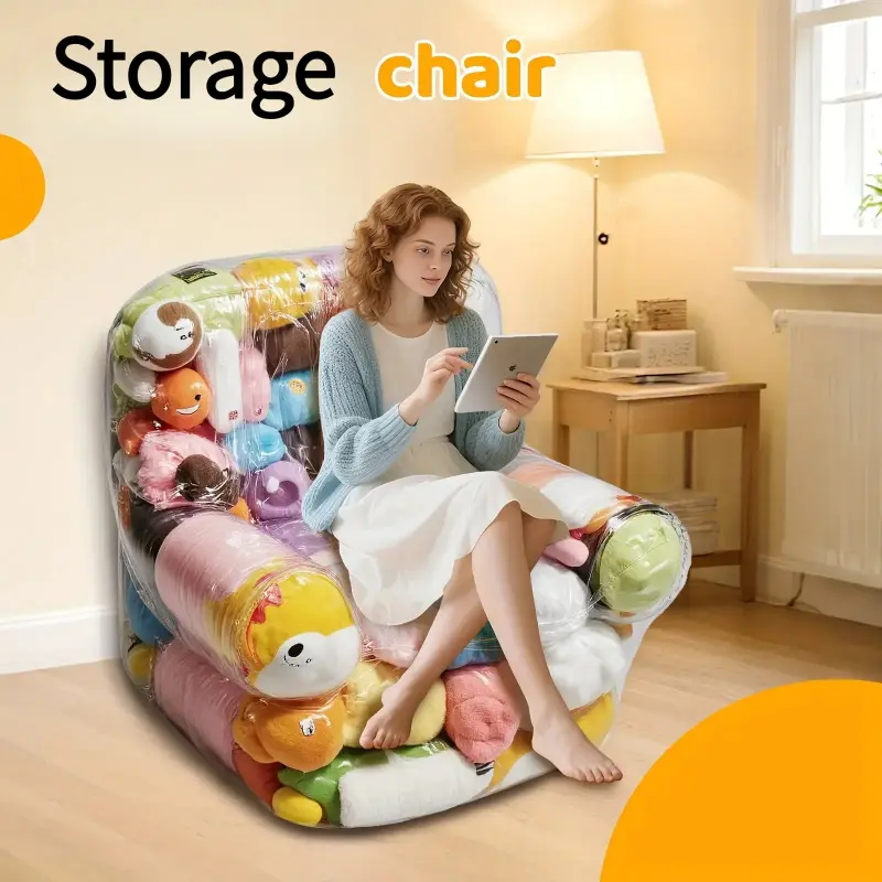 Large-Capacity Transparent Home Sofa Couch Toy Storage Seat, Durable Easy-to-Clean PVC Organizer with Dual Zippers, Multi-Purpose Effortless Storage for Plush Toys and Household Items #GLOBAL PICKS