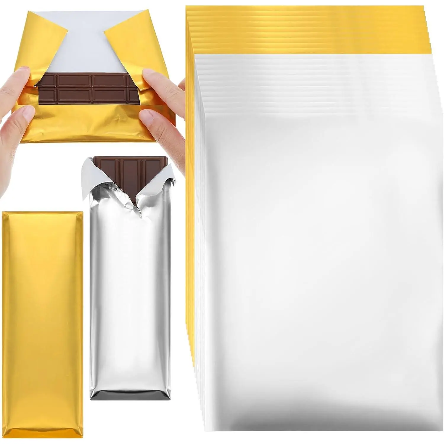 200 Pcs Gold and Silver Chocolate Bar Wrappers Bulk with Thick Paper Backing 7.5 x 6 Inch Aluminum Foil Candy Wrappers Individual Foil Sheets for Party Homemade DIY Sweet Candy Gift Packing