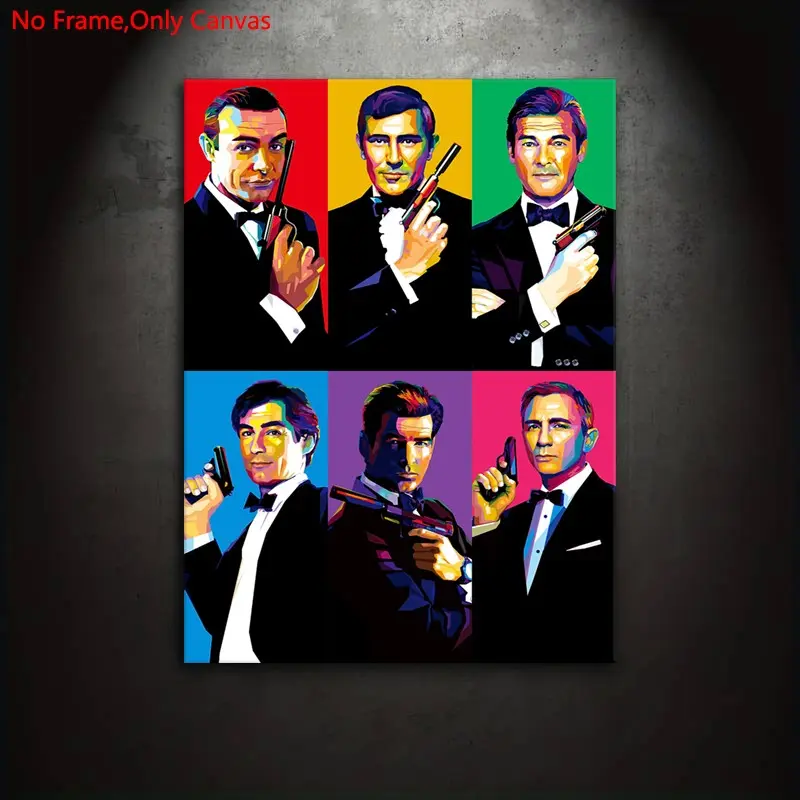 1 Piece/Set Unframed Canvas Painting Print Poster, Print Design, Classic Modern Pop Geometric Art, 007 WPAP James Bond, Perfect Gift for Movie Lovers, Ideal for Bedroom, Study, Office, Living Room, Dorm Hallway, Kitchen, Mural, Wall Decoration, Room Decor