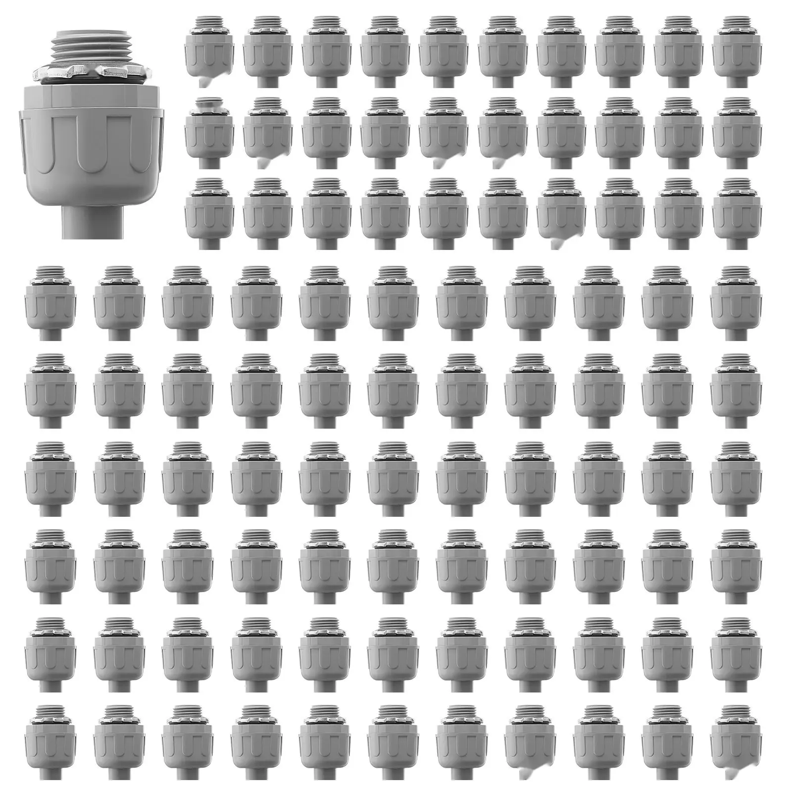 1/2 Inch Liquid Tight Non-Metallic Conduit Fittings Connector Kit, 100 Pieces, PVC Electrical Conduit Connectors For 1/2in Tubing, Durable, Easy Install, Indoor Outdoor Use, Compatible With Standard Electrical Raceway