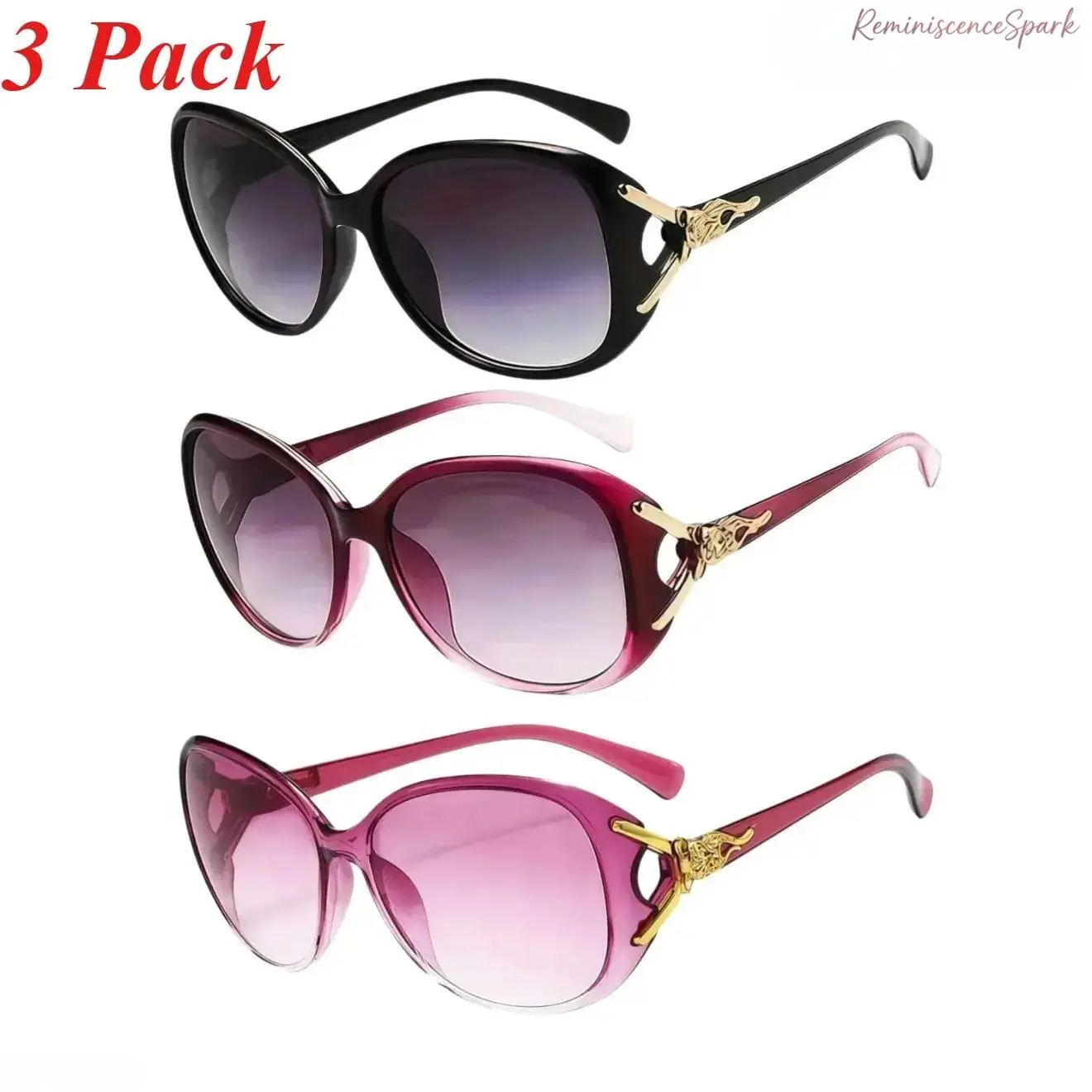 Women’s 3-Pack Polarized UV400 Coated Oversized Sunglasses for Female - Anti-Glare Lenses, Flexible Frame, Ergonomic Comfort Fit, Outdoor Wear Shades - Ideal for Daily Outings, Outdoor Trips & Girlfriend Gifts, Everyday