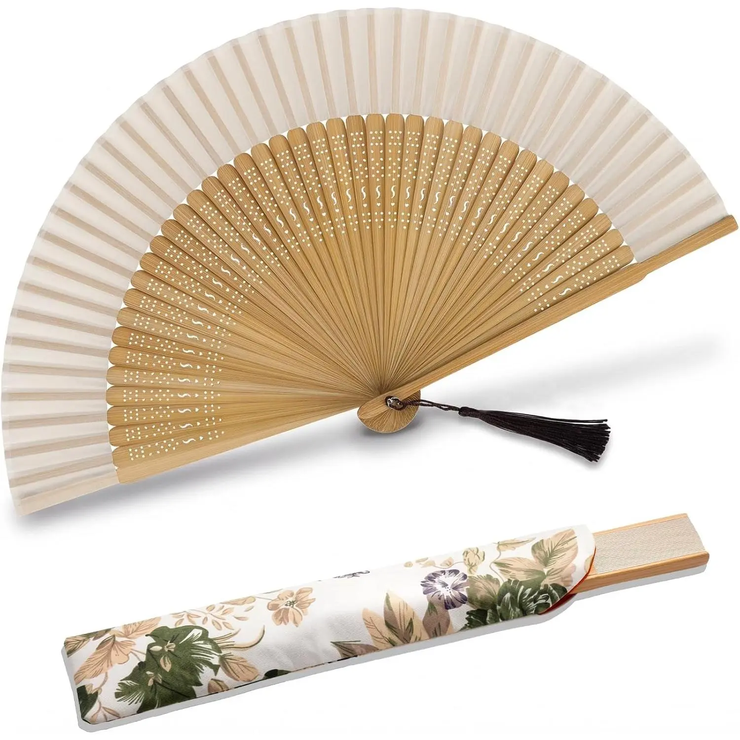 8.27" (21cm) Handheld Bamboo Silk Folding Fan, Chinese/Japanese Vintage Retro Style, Elegant Charming Foldable Hand Fan for Women & Girls, Best Gift, BrownGift