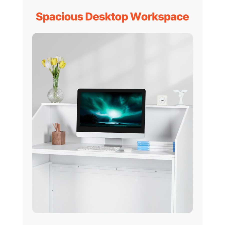 VEVOR Reception Desk, 46 Inch Rectangular Front Counter Table, Office Reception Desk, Retail Counter and Front Reception Counter, for Checkout, Lobby, Beauty Salon and Office, White