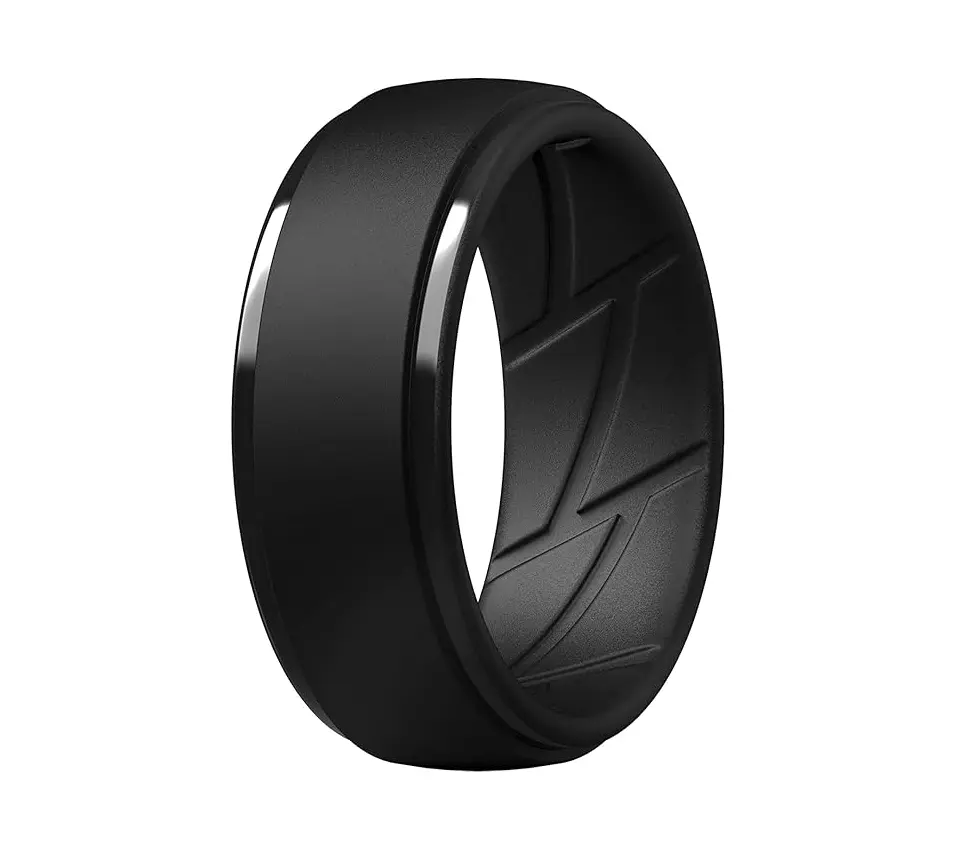 Men's Step Edge Silicone Ring - Hypoallergenic Comfort Fit Band with Inner Texture, Durable Rings for Active Lifestyle, Breathable Non-Tarnish Wedding & Engagement Band Safe for Sensitive Skin, Outdoor Sports