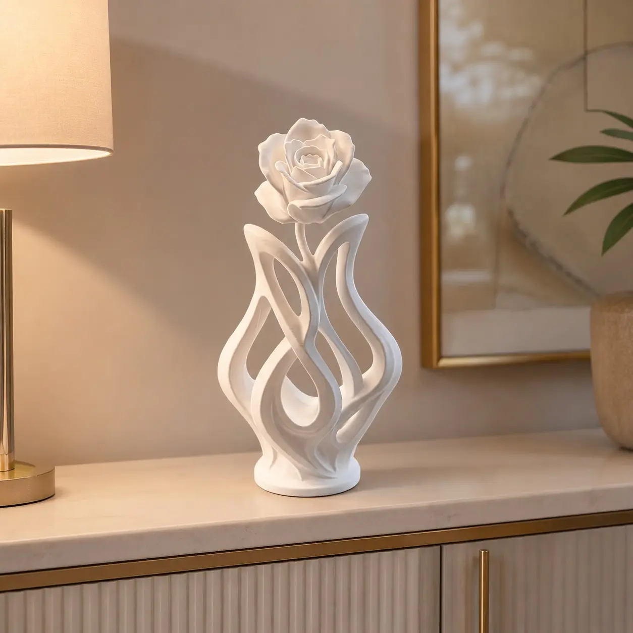 Modern Abstract Rose Sculpture White Flower Art Statue for Home Decor Living Room Shelf Display Minimalist Aesthetic Ornament