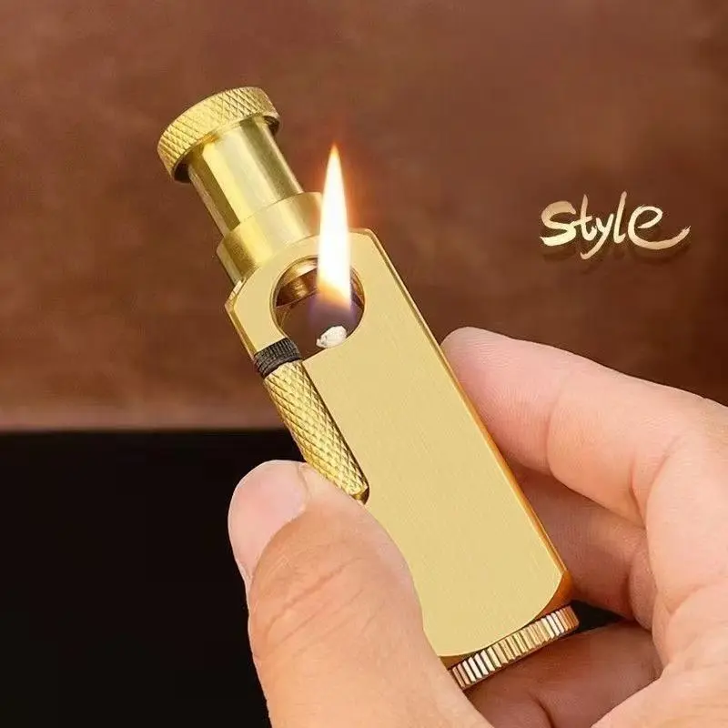 Men's Brass Metal Lighter - Heavy-Duty Handmade Look Side-Slide Ignition, Special-Shaped Retro Series, Men's Accessories, Male Gift (Fuel Not Included)