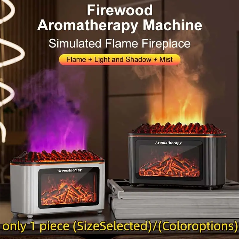 Simulated Fireplace Flame Aroma Diffuser, 7 Color LED Flame Atmosphere Lamp, Super Quiet Ultrasonic Cool Mist Essential Oil Diffuser