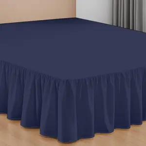 SGI bedding 20 Inch Drop Ruffled Bed Skirt Queen Size - Classic Gathered Styling, Platform Style Dust Ruffle with Fit, Split Corners, Wrinkle-Resistant Microfiber - Navy Blue