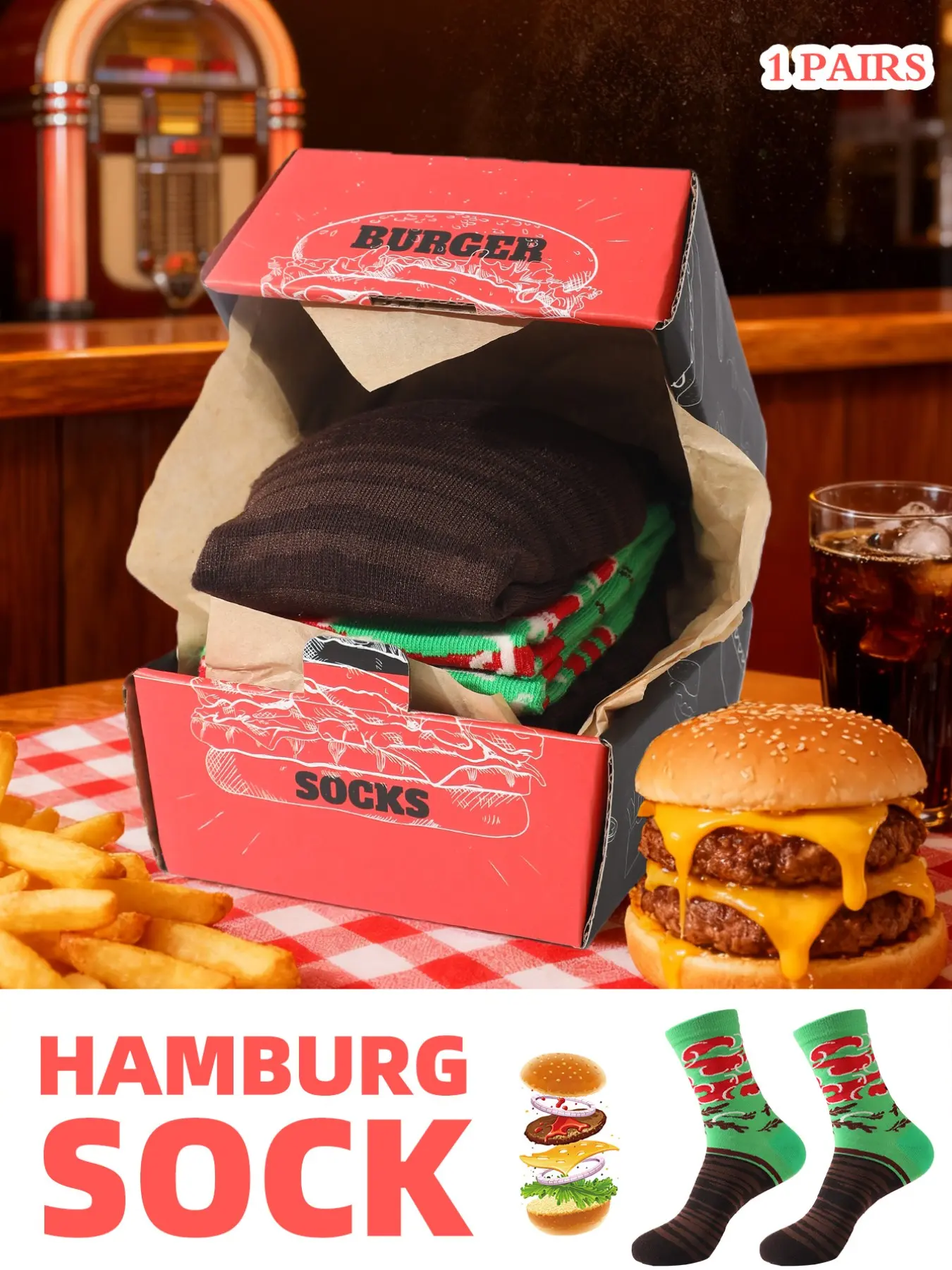 Creative Burger Theme Calf High Casual Socks, Perfect Gift for Men/women, Ideal for Holidays & Events, Unique Design, Versatile Use