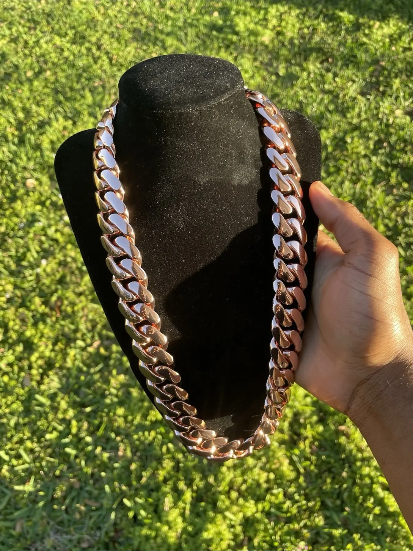 22mm Miami Cuban Chain Rose Gold Plated Lobster Clasp, Large Size Cuban Link Necklace, Classic Hip Hop Style, Men's Fashion Jewelry, Cuban Links Necklace