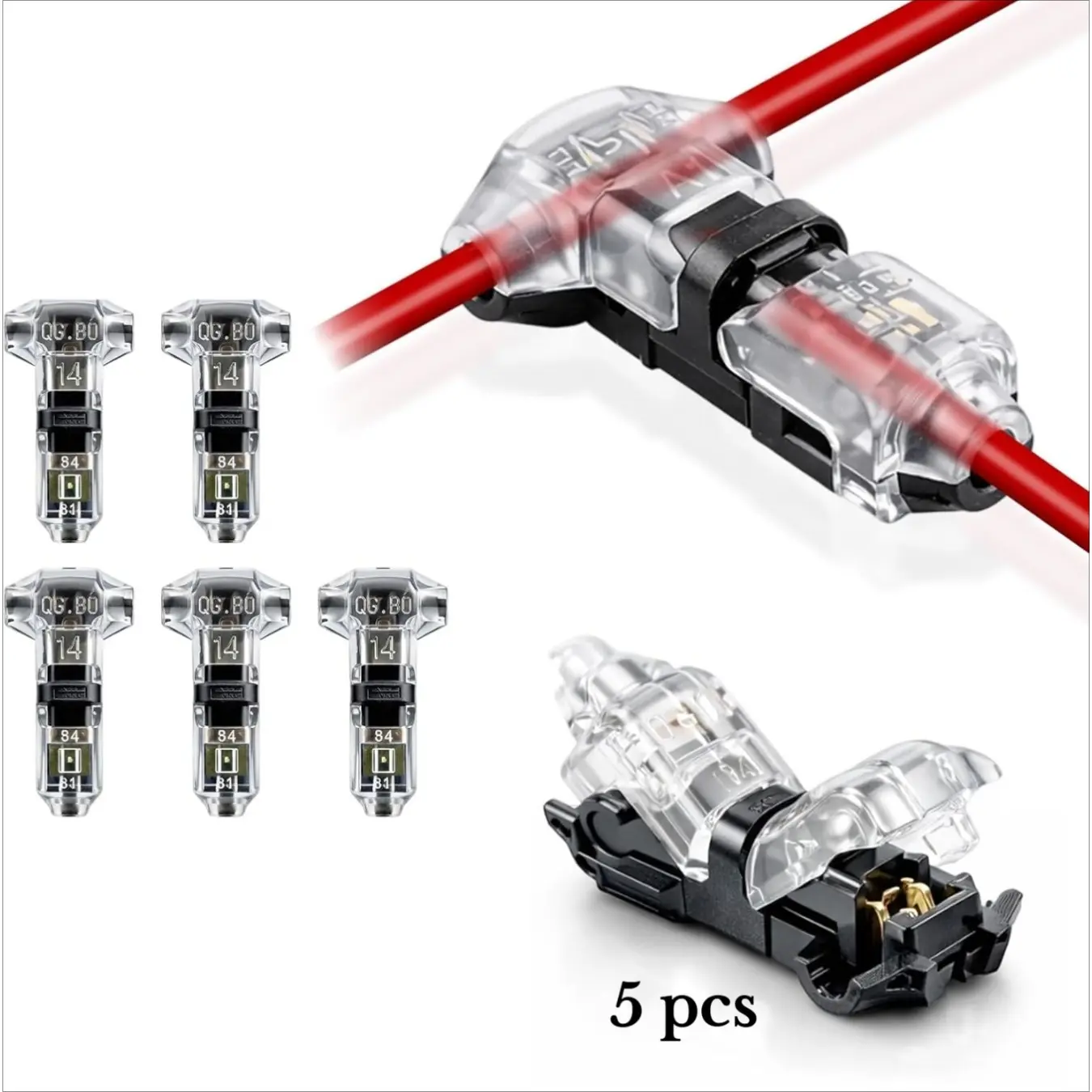 5 Pack T Tap Wire Connectors, Low Voltage Wire splice connectors,3-Way 1-Pin Low-Voltage Wire Tap Connectors for 16-20 AWG, Solderless No-Strip Quick Splice for Automotive, LED Strips & Landscaping, Plastic Connectors