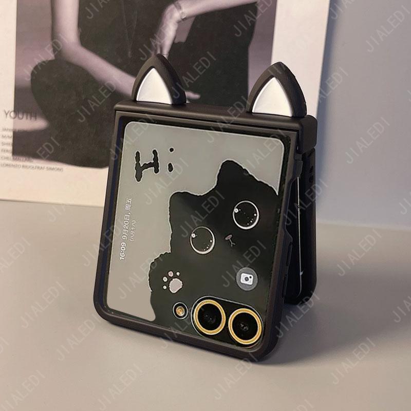 Cute Cat Ears Hinge Phone case For Samsung Galaxy Z Flip 7 6 5 4 3 flip6 zflip7 Cover