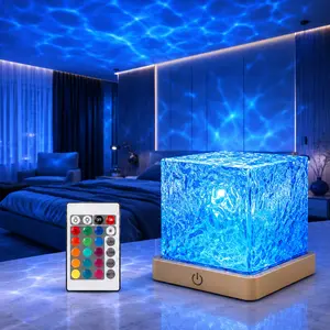 Ocean Wave Water Ripple LED Night Light, Led Mood Light, 16-Color Rotating Projection Lamp, USB Powered, Dimmable Remote-Control Table Lamp for Bedroom Decor, Party & Holiday Gift