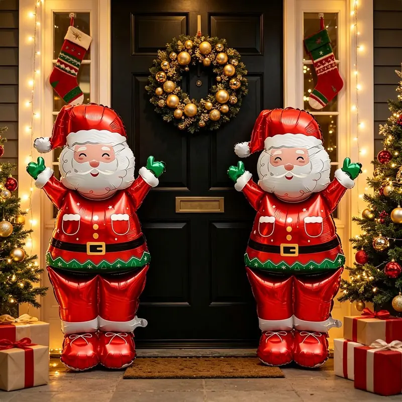 1 pcs/2pcs Large Standing Santa Aluminum Foil Balloon, Ideal for Christmas Decor, Home Gatherings,Christmas Party Photo Props， Market Stalls, Christmas Eve Family Dinner Decoration，It is an ideal decoration for winter holidays.