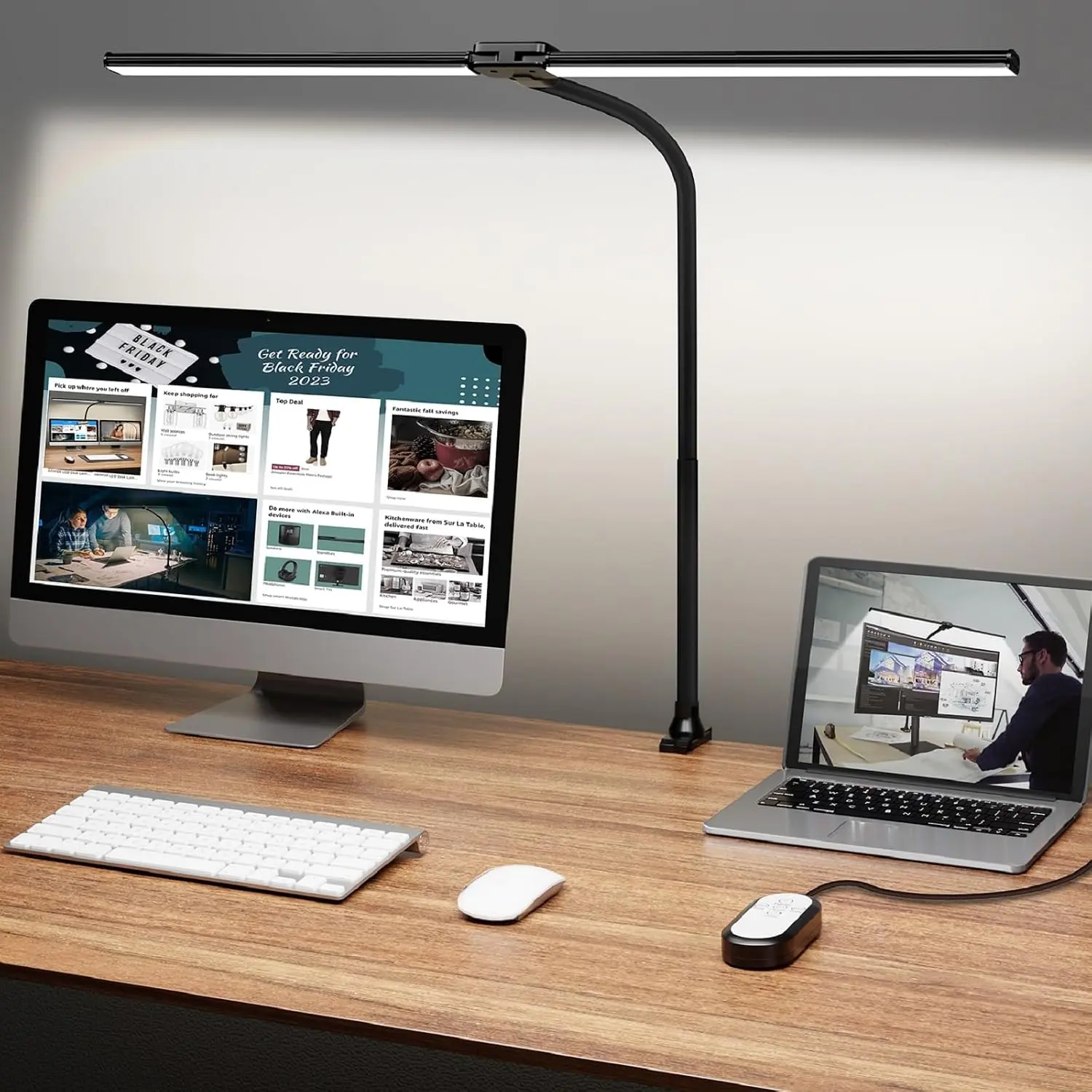 EVA LED Clip-On Desk Lamp with Metal Clamp, Modern Ultra-Bright Touch-Controlled Light, Flexible Gooseneck, 25 Lighting Modes, Eye-Caring Head for Indoor Home Office Dual Monitors Reading