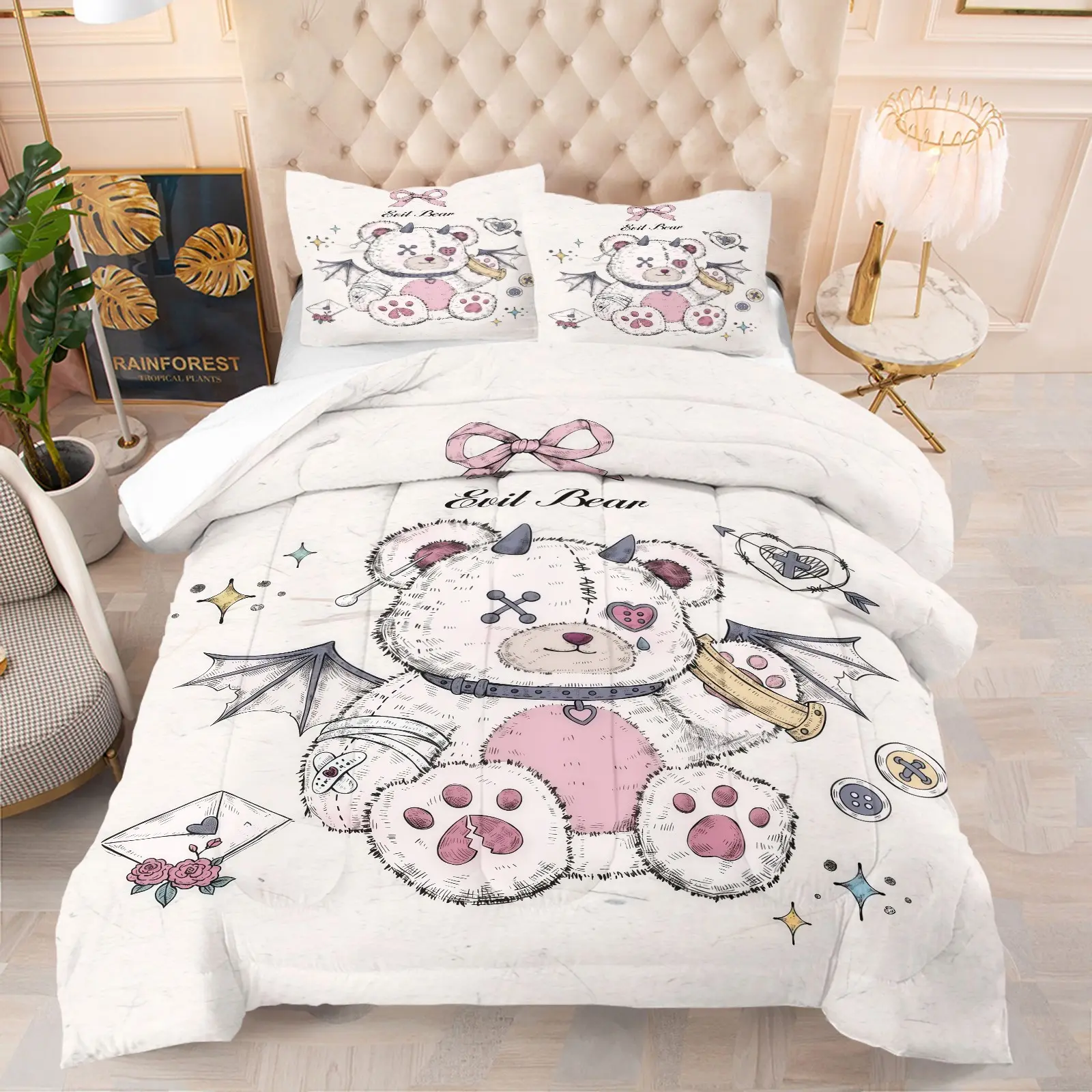 Bear Pattern Comforter Set, Including 1 Comforter And 1 Or 2 Core-Free Pillowcases, Suitable For Home Or Dormitory Decoration, Very Suitable For Daily Life And Holiday Gifts