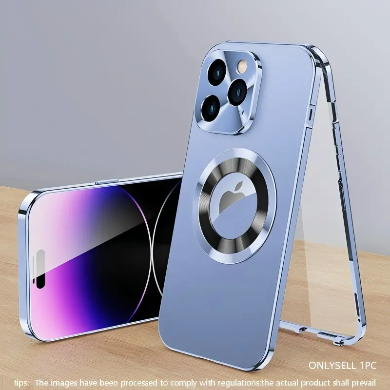 Metal Phone Case Magnetic Hard Shell Full Coverage Lens Metal Frame Anti-Drop Protector for iPhone 16 Pro Max 16 Pro 15 14 13 12