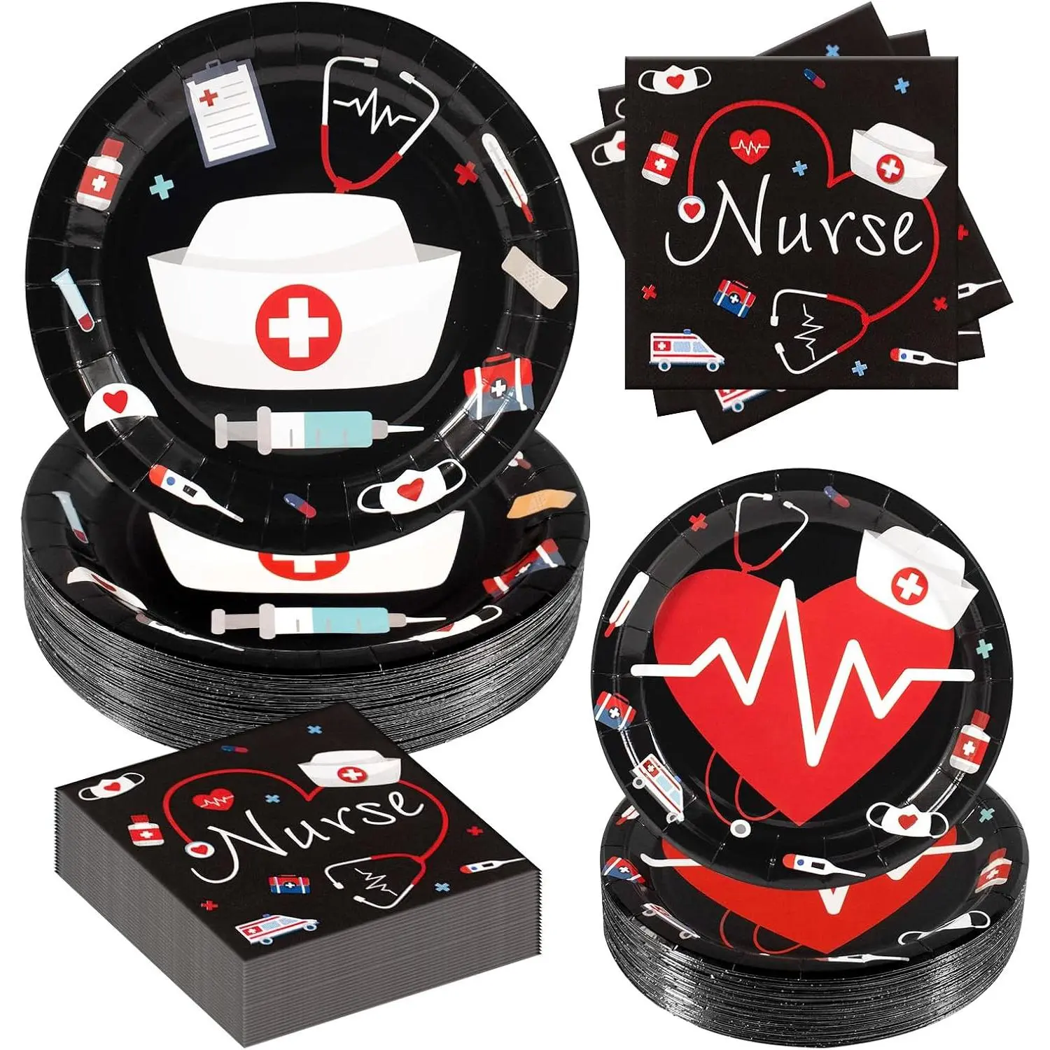 Disposable Medical Theme Nurse Graduation Party Supplies Set - 180 Pcs, 60-Serving Plates & Napkins, Easy Cleanup for Nursing Events, Party Serving