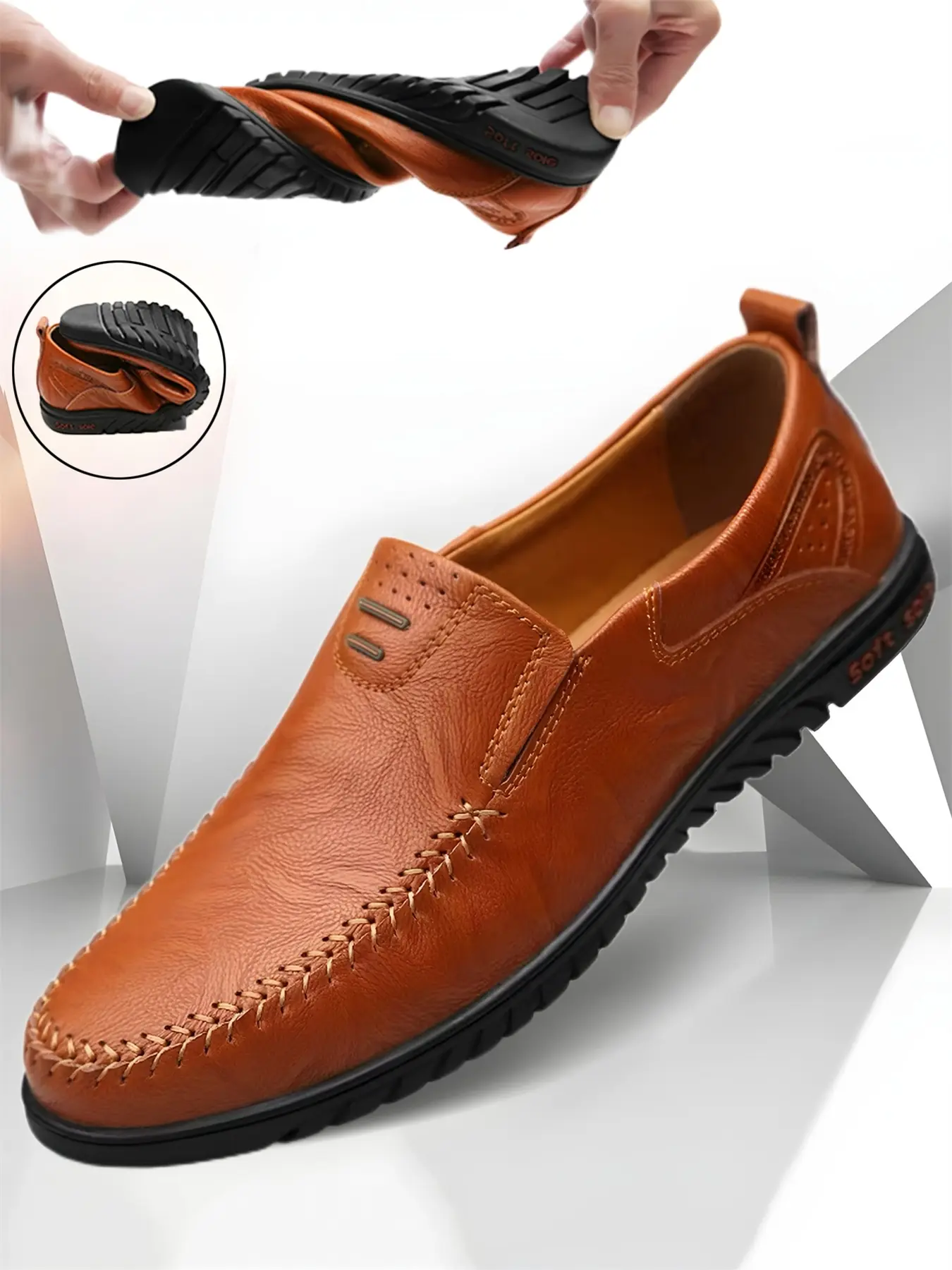 Men's Loafers for Business, Breathable Lightweight Slip-On Vegan Leather Dress Shoes, Anti-Slip Rubber Round Toe, Sizes 12-14, Office Casual Wear Footwear