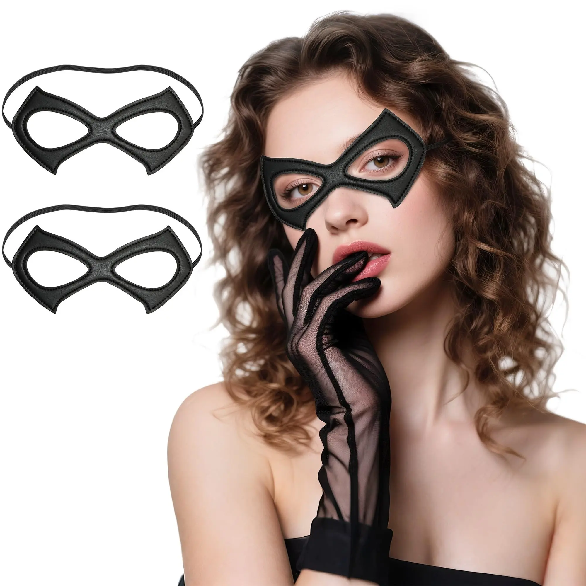 2 PCS Black Cat Women Mask for Adult Woman - Superhero Eye Mask Costume Accessories Leather for Halloween Dress Up Party Accessory