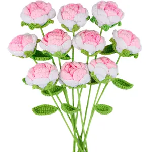 10 pieces milk cotton hand crocheted pink-white rose yarn flowers, maintenance-free and pollen-free, universal gift for Valentine's Day, Mother's Day, birthdays and weddings
