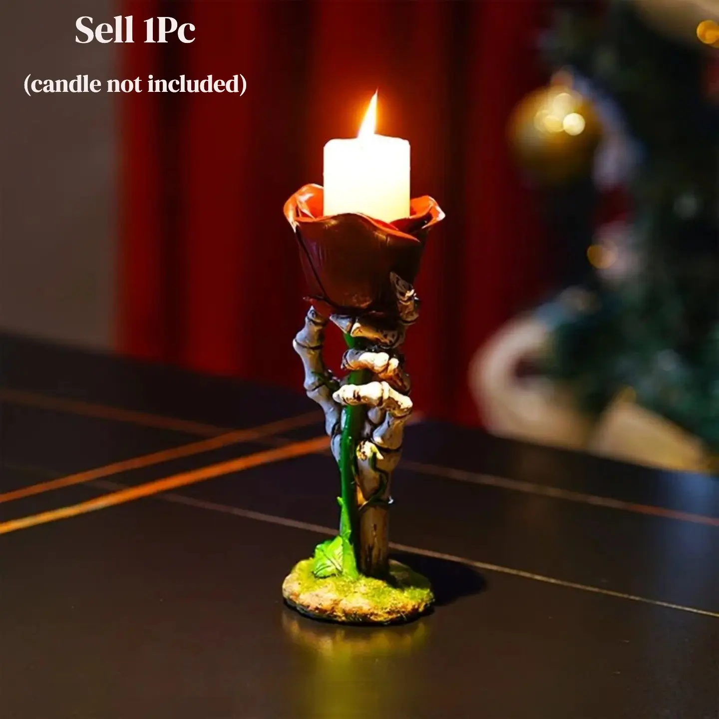 1Pc Rose-Shaped Hand Bone Candle Holder, a Spooky Romantic Candlestick, Eerie Candle Holders, a Mysterious Love-Themed Skeleton Hand Stand, Perfect for Decorating Desktop During Christmas&Halloween,Desktop Decor for Halloween & Christmas