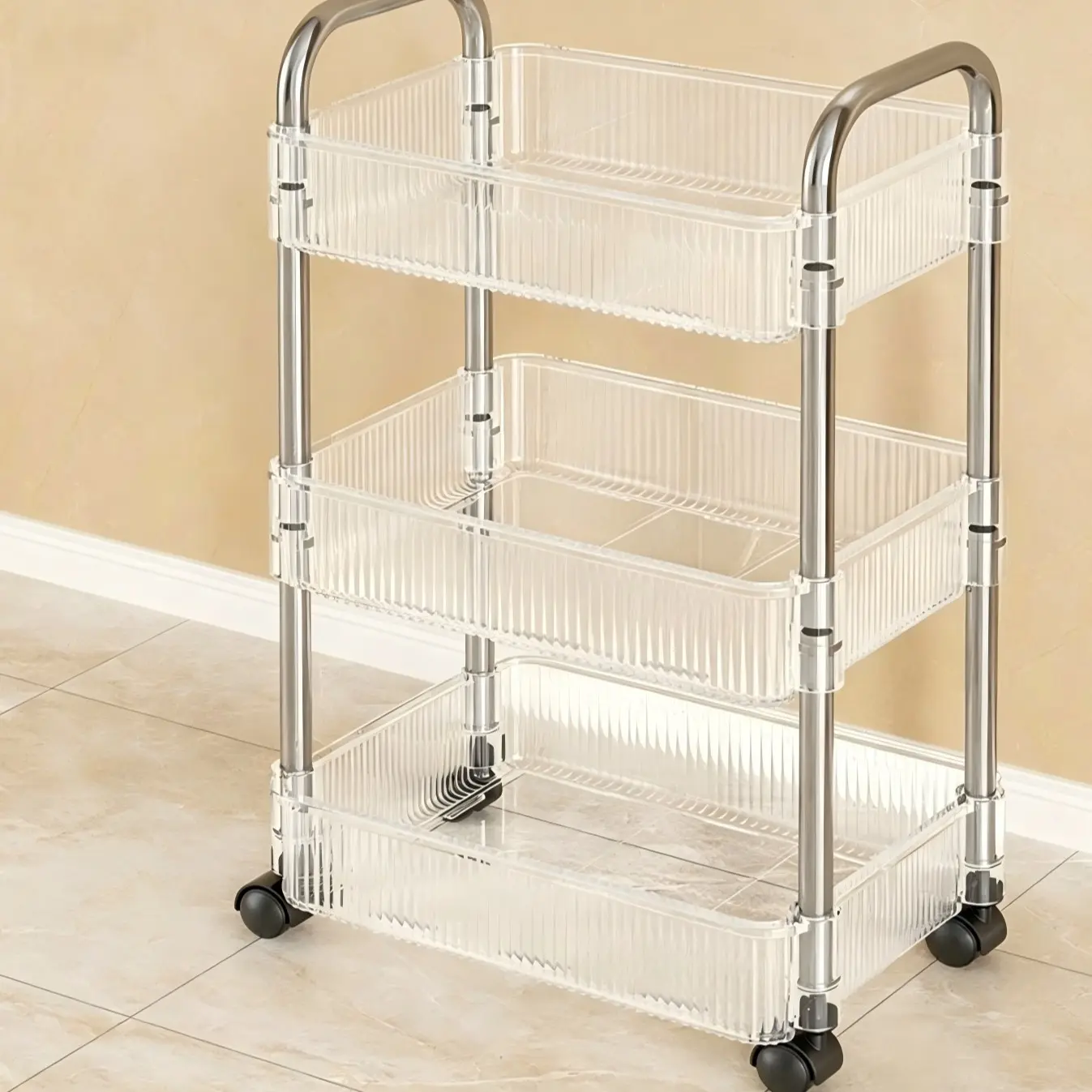 Acrylic Transparent Mobile Cart, Large Capacity Multi-Functional Bathroom Organizer, Kitchen Snack Storage Rack, Office & Living Room Shelf, Acrylic Storage Holder