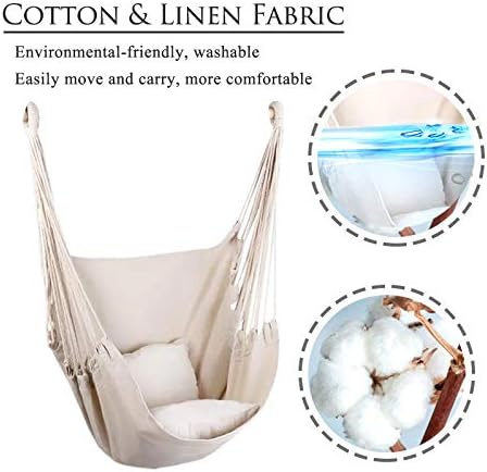 Hammock Chair Hanging Rope Swing, Max 300 Lbs, Quality Cotton Weave, Suitable for Indoor & Outdoor Use, Perfect for Home, Bedroom & Yard - Minimal Hammock Chair Hanging Rope Swing, Max 300 Lbs, Quality Cotton Weave, Suitable for Indoor & Outdoor Use, Perfect for Home, Bedroom & Yard - Minimal