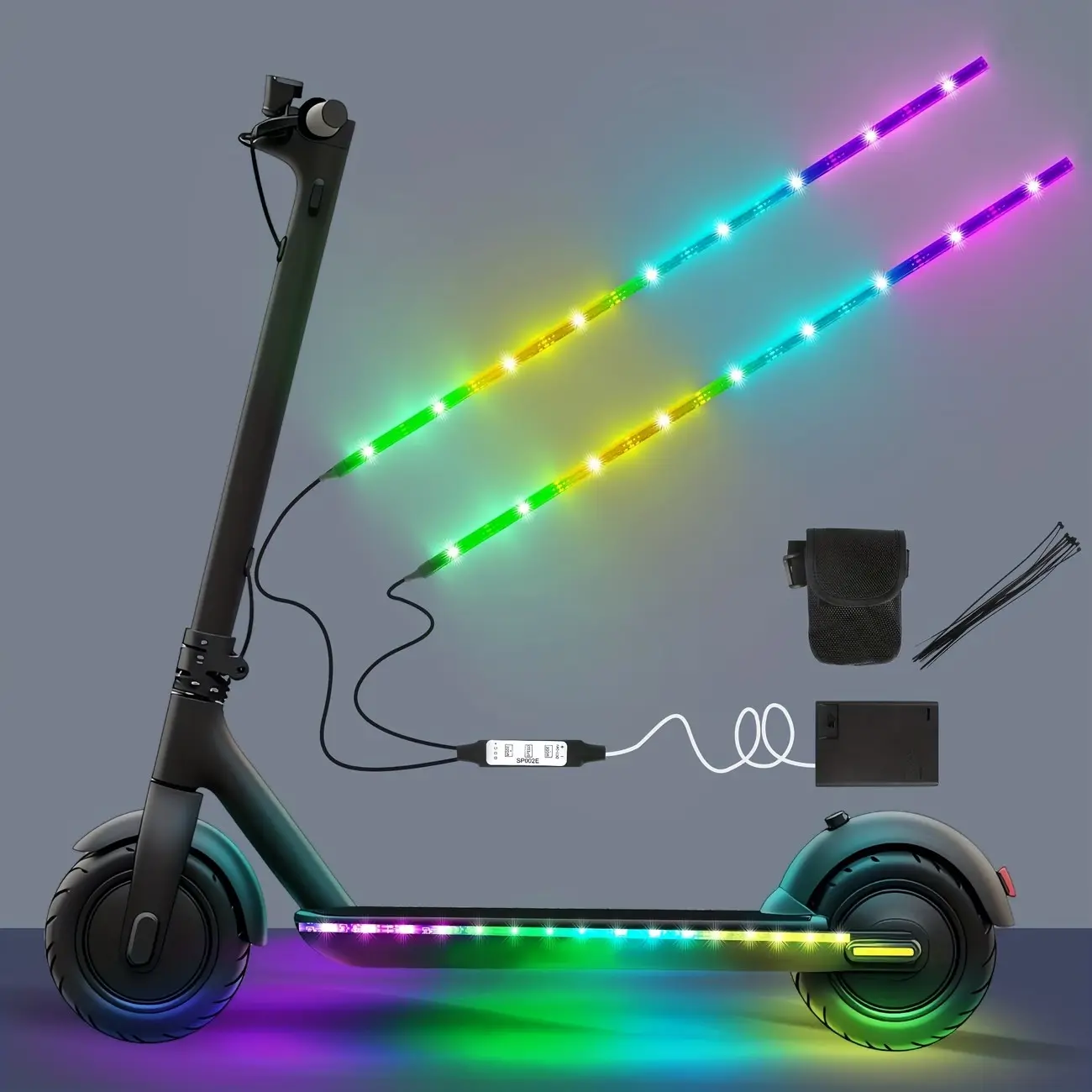 2-Pack Electric LED Bike Scooter Cycling Lights, Night Riding Colorful Safety Warning Lighting Lights, Cool Decorative Light Strips for Scooters, Bike Accessories, Bicycle Accessories
