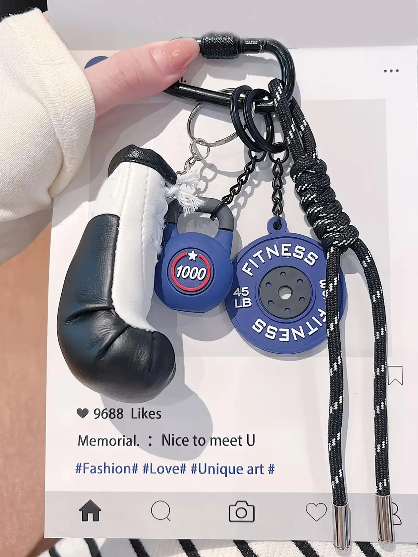Fitness Keychain with Boxing Glove, Kettlebell & Weight Plate Charms, Sporty Gym Bag Pendant with Braided Lanyard, Aesthetic Workout Themed Keyring, Colorful Accessory for Backpack & Car Keys, Trendy Gift for Fitness Lovers