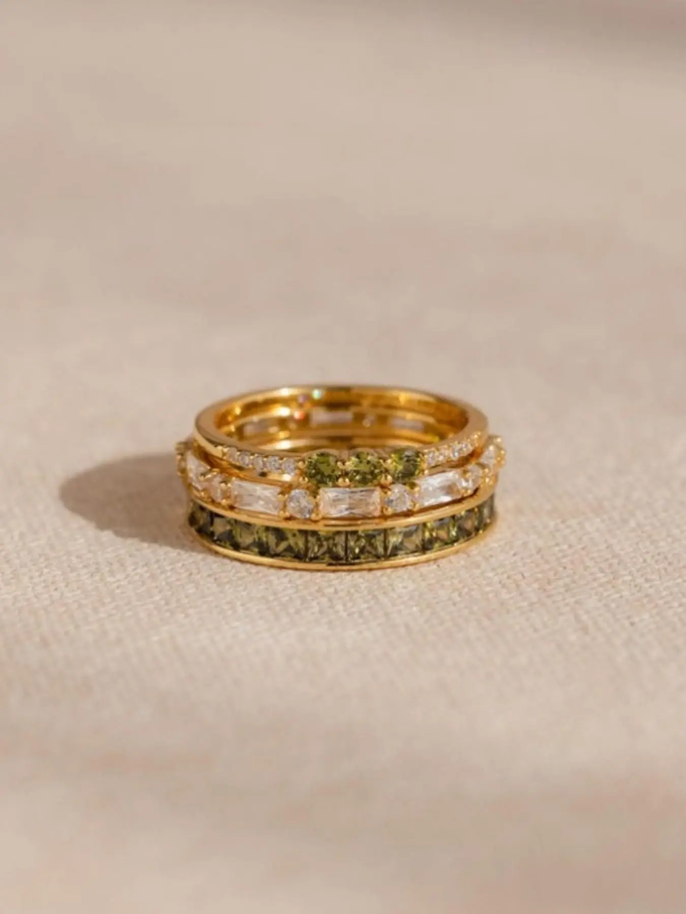 3-Piece Vintage Olive Stackable Rings Set for Women, Elegant Engagement Wedding Anniversary Gift, Stylish Jewelry Collection, Statement Multi Ring, Ring Sets