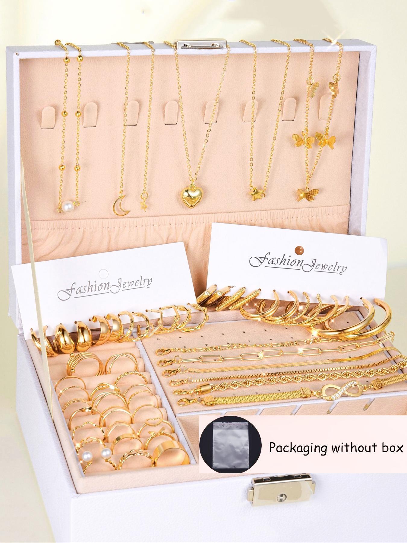 Elegant Simple Metal Style Vintage Jewelry for Summer, Women's Earrings Necklace & Rings & Bracelet & Earrings & Anklet Chain, Five-in-one Fashion Jewelry Accessories Suit for Gift Back To School, 90s Vintage Jewelry, Cute Jewelry