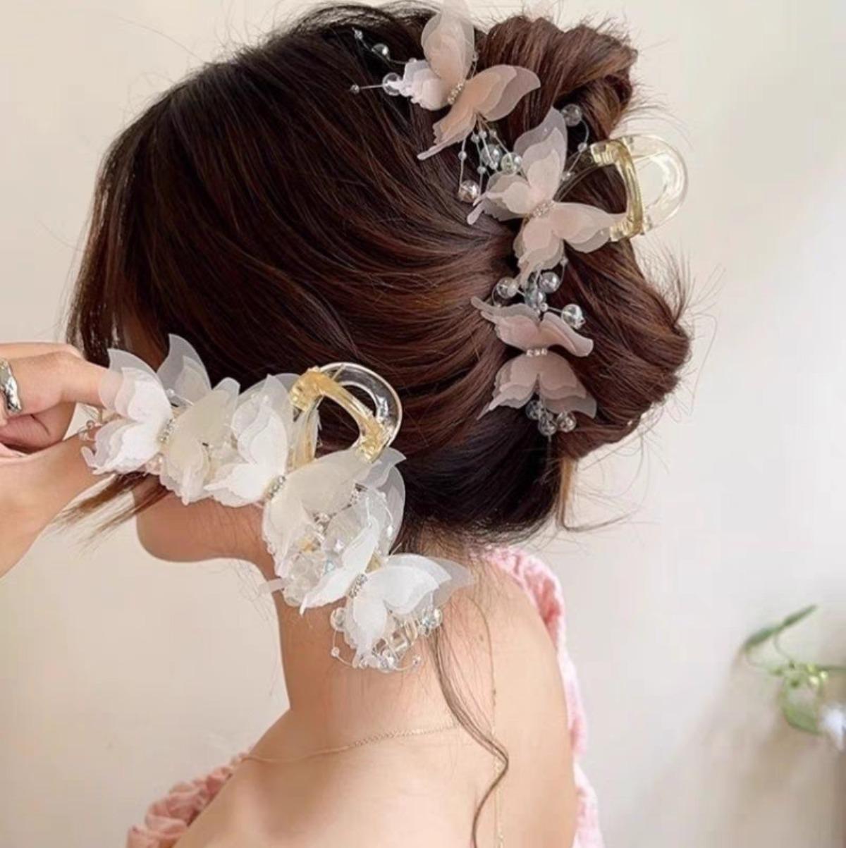 AWAYTR 3Pack Fashion Simulation Butterfly Hair Clips Women Elegant Rhinestone Bow Ponytail Clip Cute Crab Claw Hair Claw Clips Headdress Hair Accessories