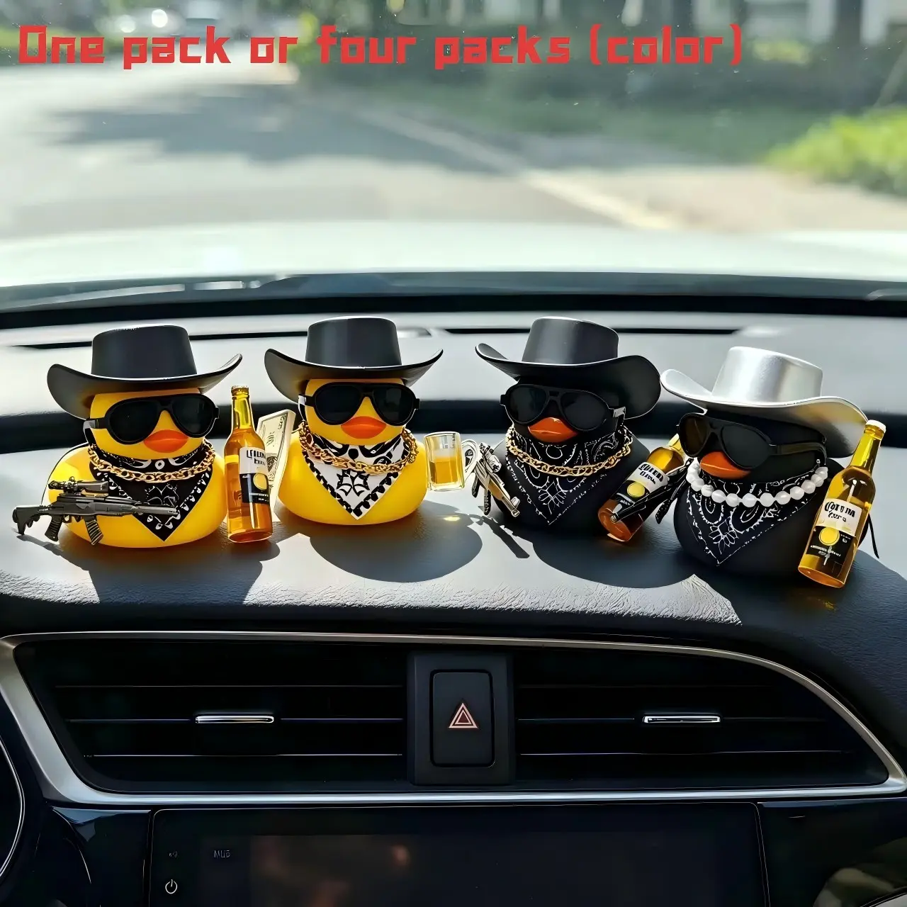 1pcs/4pcs Cowboy Duck Themed Car Ornaments, Unique Car Accessories, Car Interior Accessory, Gangster Rubber Duck with Beer and Gun Details, Truck Cab Decorations, Car Dashboard Decor, The Must-Have Gift for Car Enthusiasts and Truck Drivers This Year