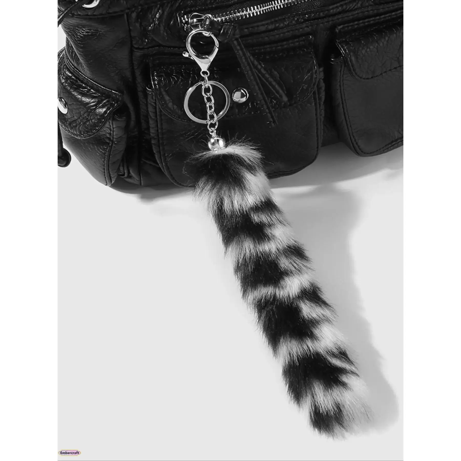 Leopard Gradient Print Faux Plush Whimsical Tail Keychain - Tactile Softness Fuzzy Animal Bag Charm, Keyring for Women, Y2K Trendy Backpack/Purse Accessory, DIY Item, Year Round Gift