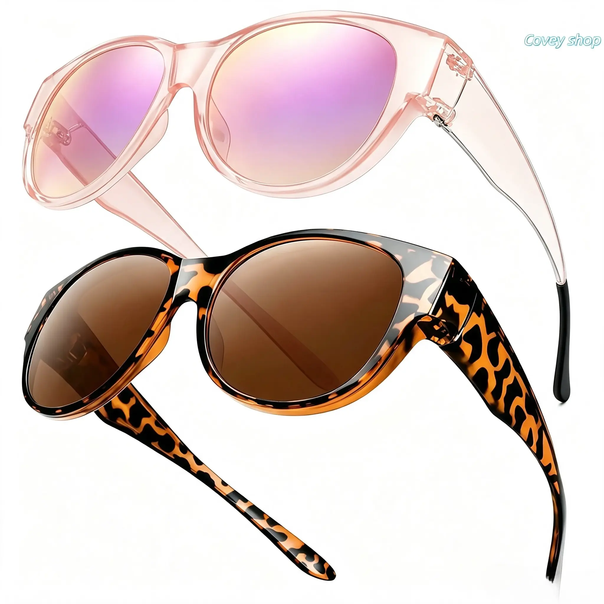 Women’s Oversized Square Fit-Over Polarized Sunglasses - UV400 Protection, Lightweight Plastic Frame Eyewear, Trendy Outdoor Collectible Accessory For Daily Wear, Travel
