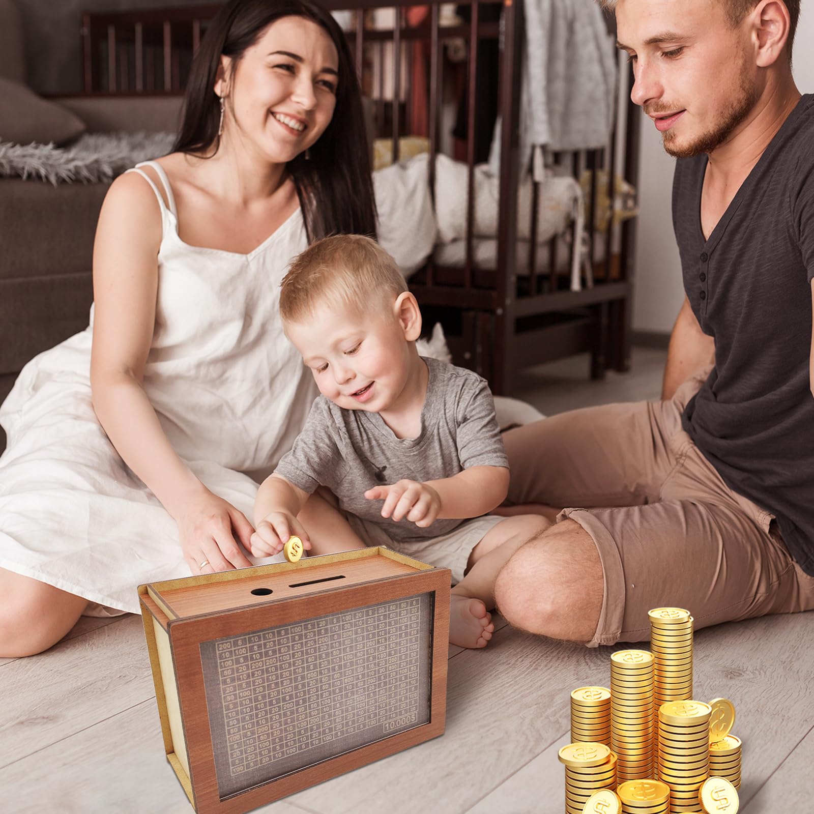 Cash Vault Wooden Savings Box, 2026 New Savings Challenge Box, Wooden Money Saving Box Money Box with Counter, Money Saver with Money 10000 Savings Target and Numbers