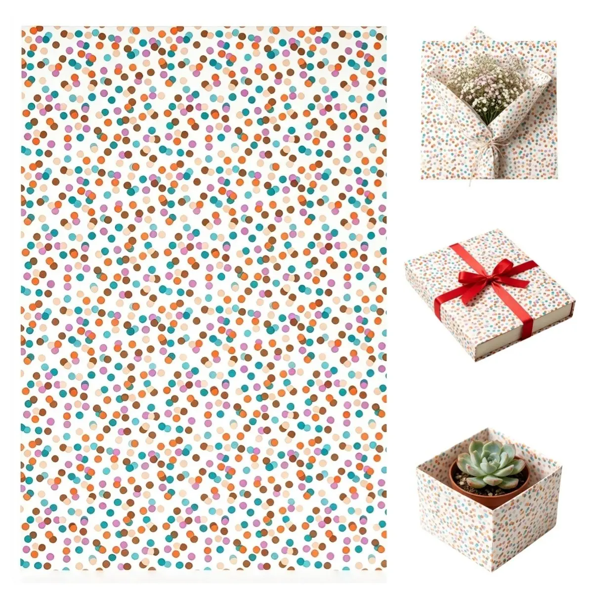 Vintage Multicolor Polka Dot Tissue Paper 50×35cm (19.68×13.78 Inches), 15 Sheets & 60 Sheets Optional, Gift Wrapping Paper for Birthday, Christmas, Baby Shower, Wedding & Party Bouquet Box Filling, Use It to Embellish Your Gifts and Receive Lots of Compl