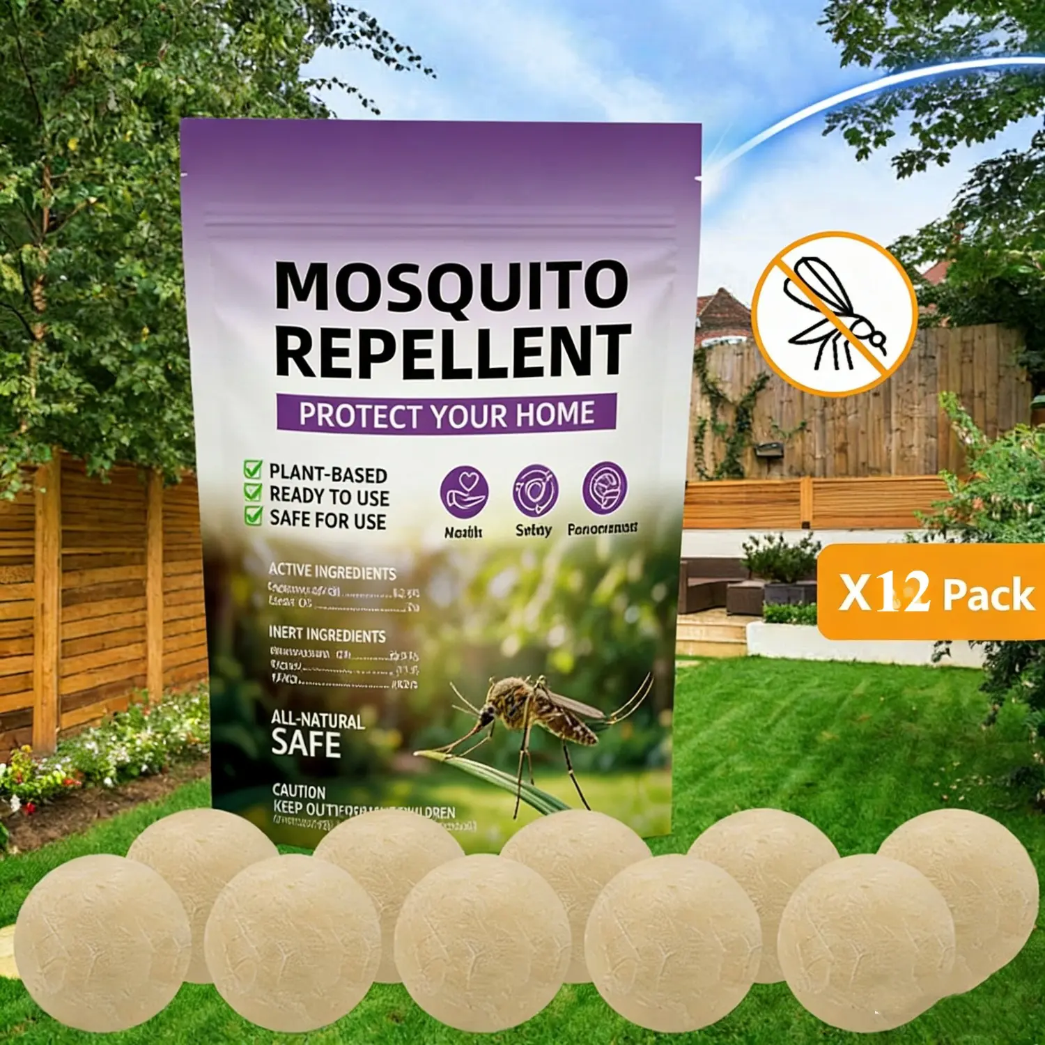 12pcs Natural Mosquito Repellent Paper Balls – Long-lasting 60-day Protection for Patio, Camping, Home & Garden, Peppermint & Citronella Essential Oil Formula, Slow-release Technology, Chemical-free Safe for Kids & Pets, Effective Outdoor/indoor Use, Mosq