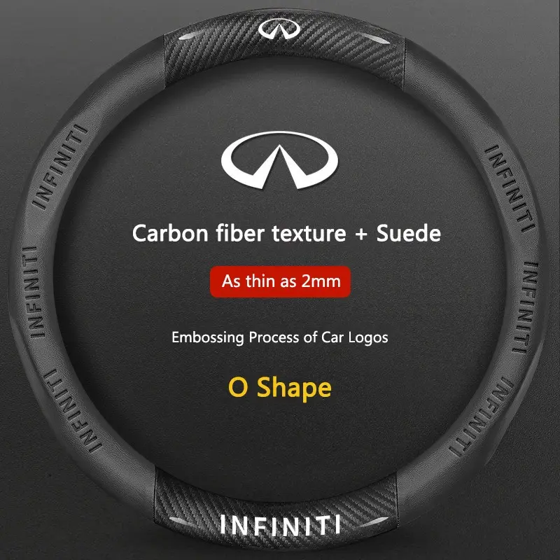 Infiniti Q50 Q60s Q70 Qx30 Qx50 Qx55 Qx56 Qx60 Qx70 Qx8 Jx35 Ex25 Fx35 G37 M35 Esq Car Carbon Fiber Leather Steering Wheel Cover