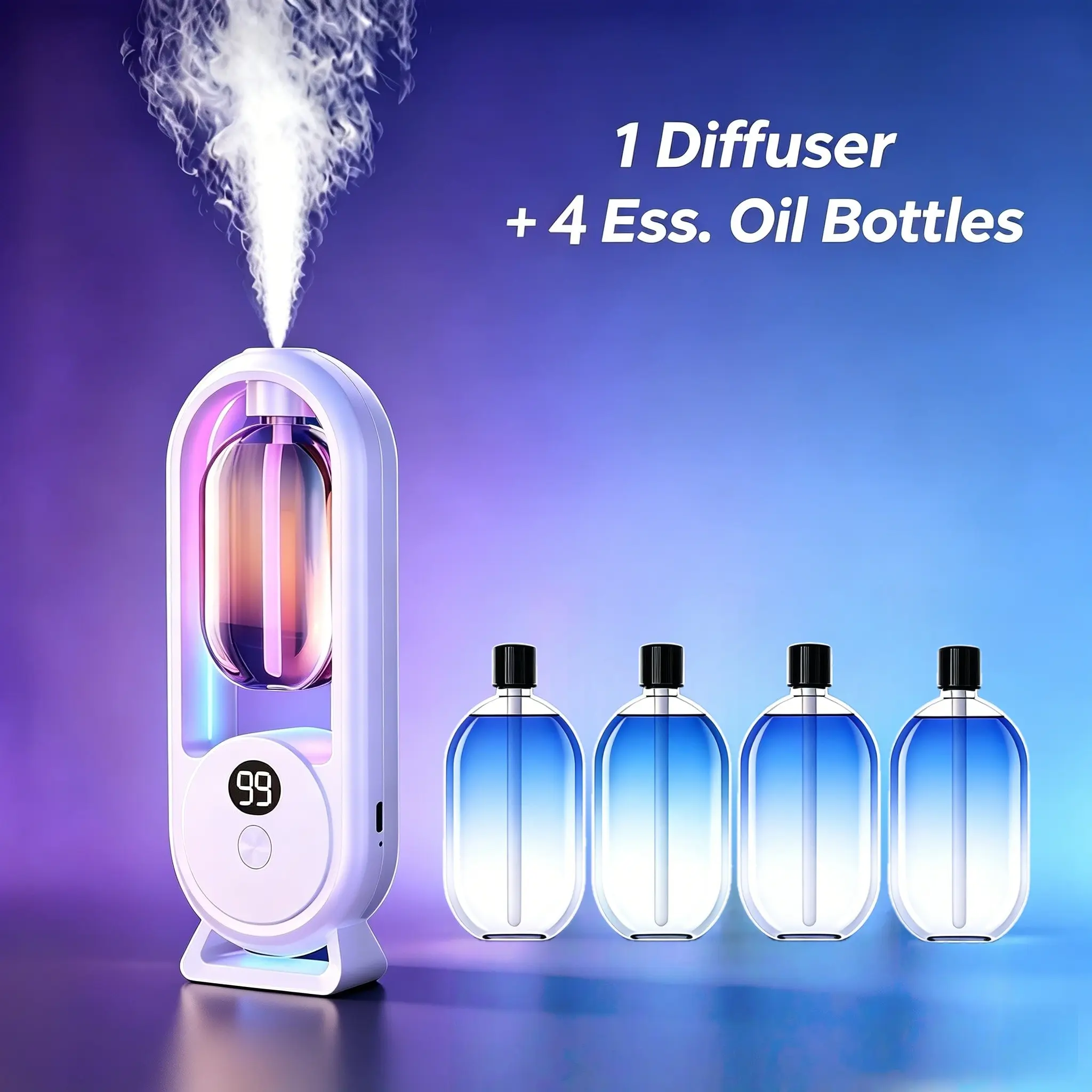 1pc Rechargeable Smart Automatic Spray Diffuser with 4pcs 50ML Essential Oils, Liquid Form, Non-Flammable, Ideal for Home Fragrance