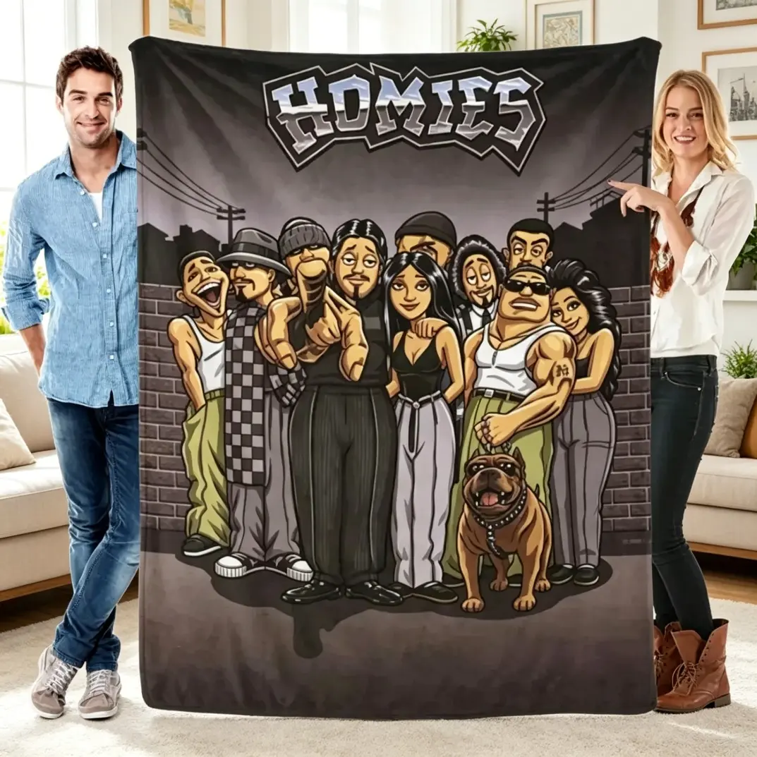 Homies Lowrider Cartoon Flannel Blanket, Soft Cozy Chicano Style Fleece Throw Blanket, Lightweight Warm Urban Street Art Blanket for Adults & Kids, Bed Sofa Room Decor Anime Gift