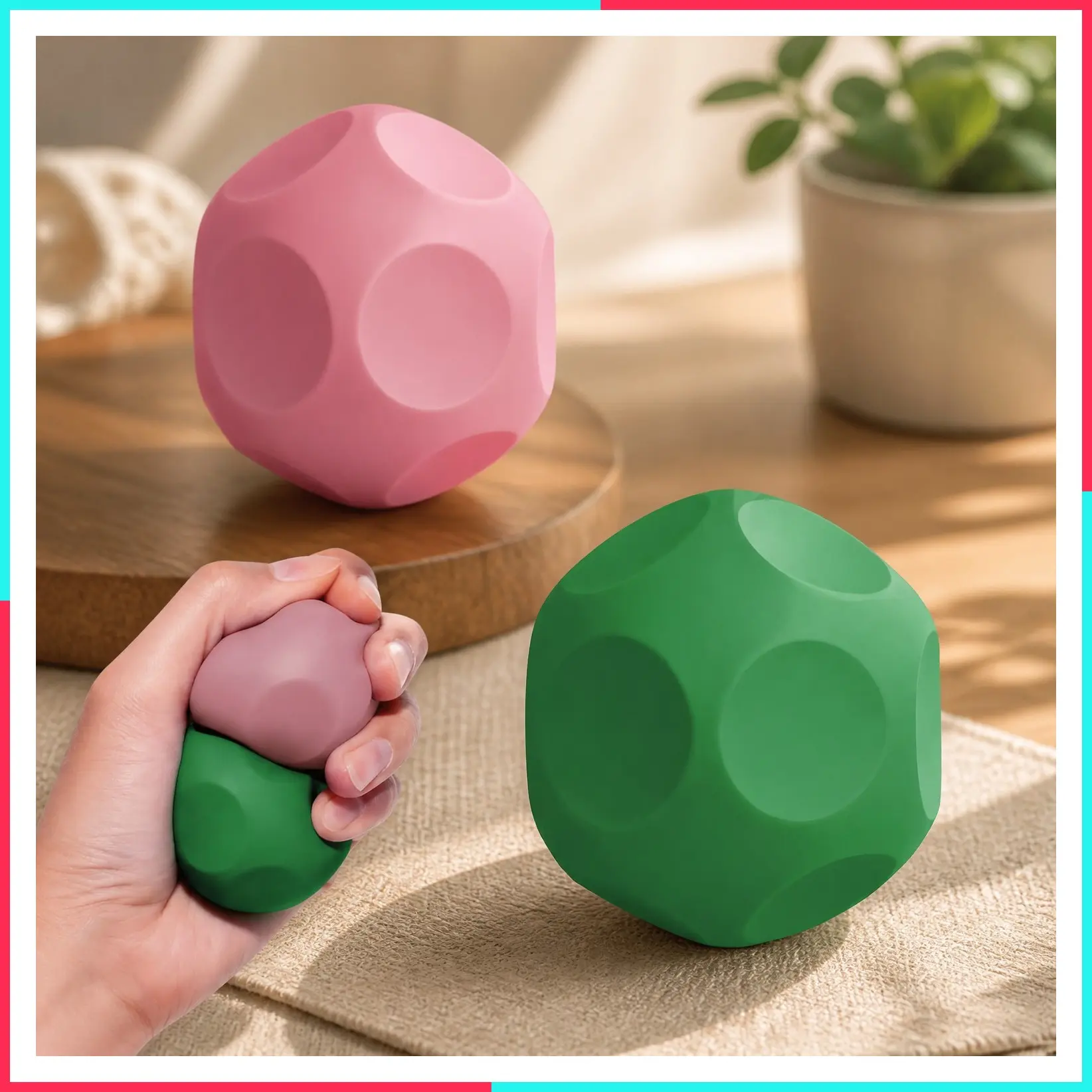Sensory Stress Balls - Fidget Toy for Adults & Teens, Silicone Polyhedron Hand Therapy Ball with Beads Inside, Stress Relief Squeeze Toy for Autism & ADHD, Office Desk Toy