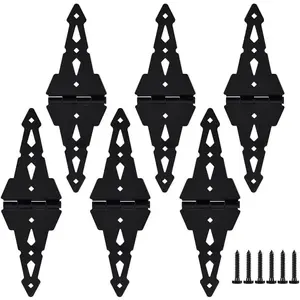 6 Pack 8 Inch Heavy Duty Black Gate Hinges with Screws, Wood Gate Hinges for Wooden Fences Patios Barn Doors Yard Gates